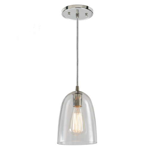 JVI Designs 1300-15 G4 One light grand central Pendant polished nickel finish 6" Wide, clear mouth blown glass ramona shade